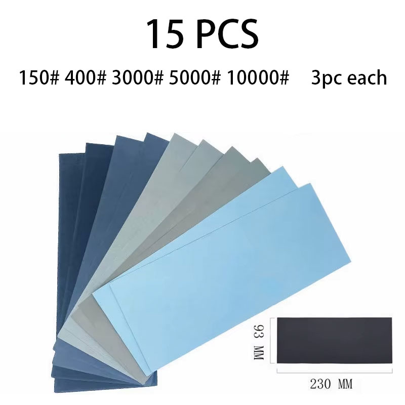 15 unids/set papel de lija 60 100 120 150 180 400 500 600 1000 1200 1500 20000 papel de lija de grano herramientas abrasivas de papel de lija en agua/seca: Oro