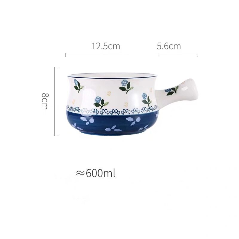 Ceramic dish Japanese breakfast dishes cutlery set one person tableware cute cherry breakfast plate oatmeal bowl: bowl blue