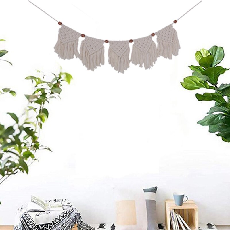 CSS Macrame Wall Hanging Handmade Woven Tapestry Cotton Crochet Garland Banner for Boho Home Wedding Art Decor