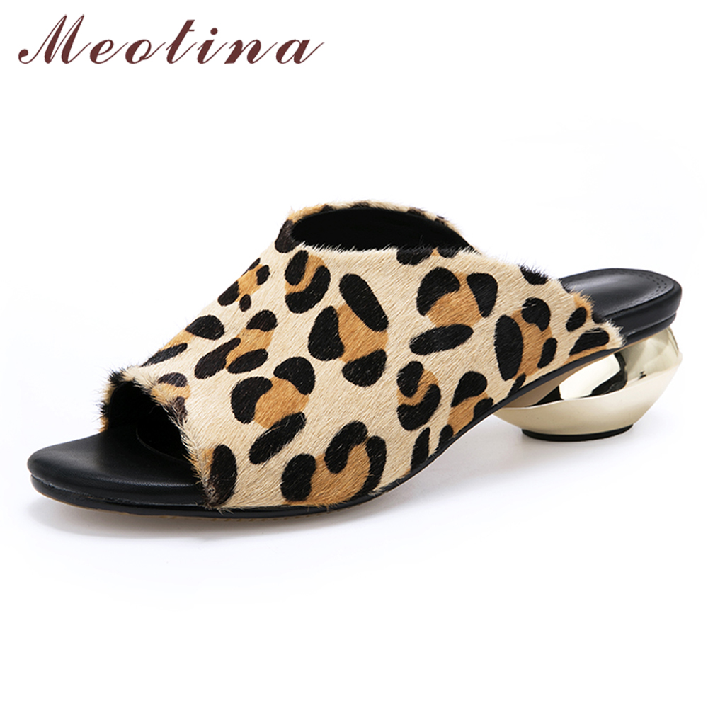 Meotina sommer hjemmesko kvinder sko hestehår mærkelig stil hæle sko peep toe slides dame sandaler sliver stor størrelse 42