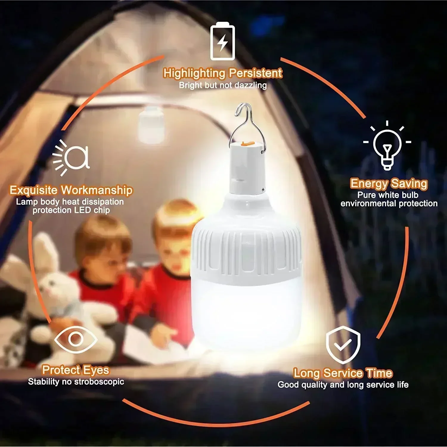 Bærbar genopladelig led-campinglampe med krog, dæmpbar teltlanterne, nødnatlampe til vandreture, rejseeventyrbrug
