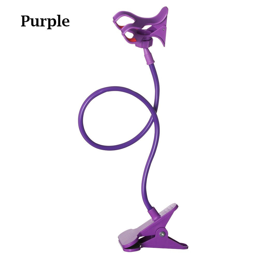 Mount Stand 360° Rotating Plastic Mobile Phone Stand Clamp Bed Desk Lazy Holder Flexible Arm Mobile Phone Rack: Purple
