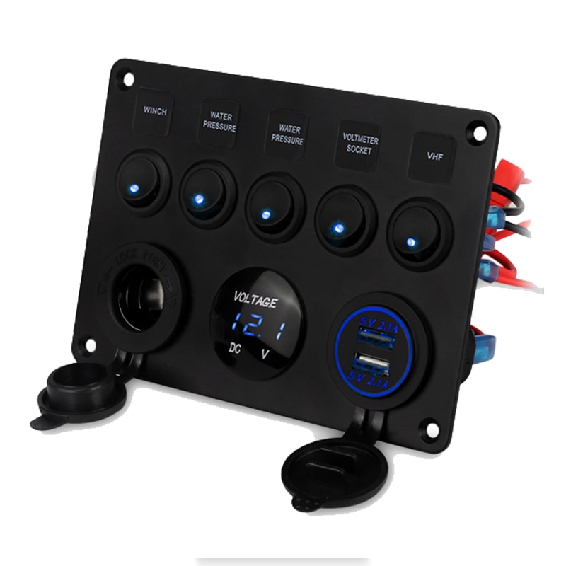 5 Gang Marine Boat Switch Panel Led Waterproof Circuit With Voltmeter Dual Usb Charger Panel Switch Boat Yacht 12v 24v