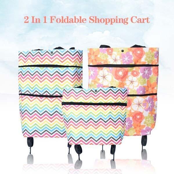 2 in 1 foldbar indkøbskurv med hjul premium oxford stof multifunktion indkøbstaske arrangør høj kapacitet