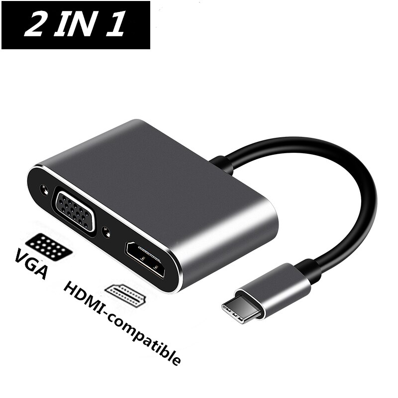 Hub USB C convertisseur Type C vers HDMI, 4K VGA RJ45 multi-usb 3.0 PD, Station d'accueil pour MacBook Pro: 2 in 1