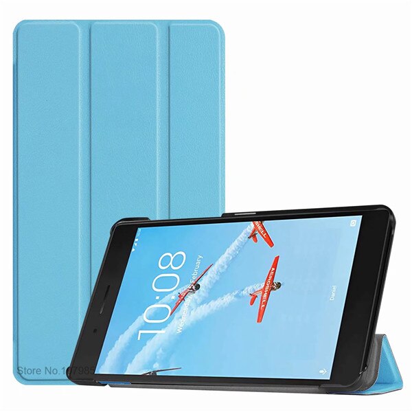 Ultra Slim PU Leather Stand Case For Lenovo Tab E7 7104 TB-7104F 7104F 7 inch Smart Cover Tablet Shockproof Flip Shell+Film+Pen: Skyblue