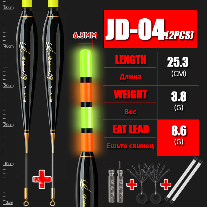 WAKASUI 2PCS/Set LED Electronic Rock Fishing Float With A Long Distance Of 6.8MM High Sensitivity Short Night Fishing Float: black