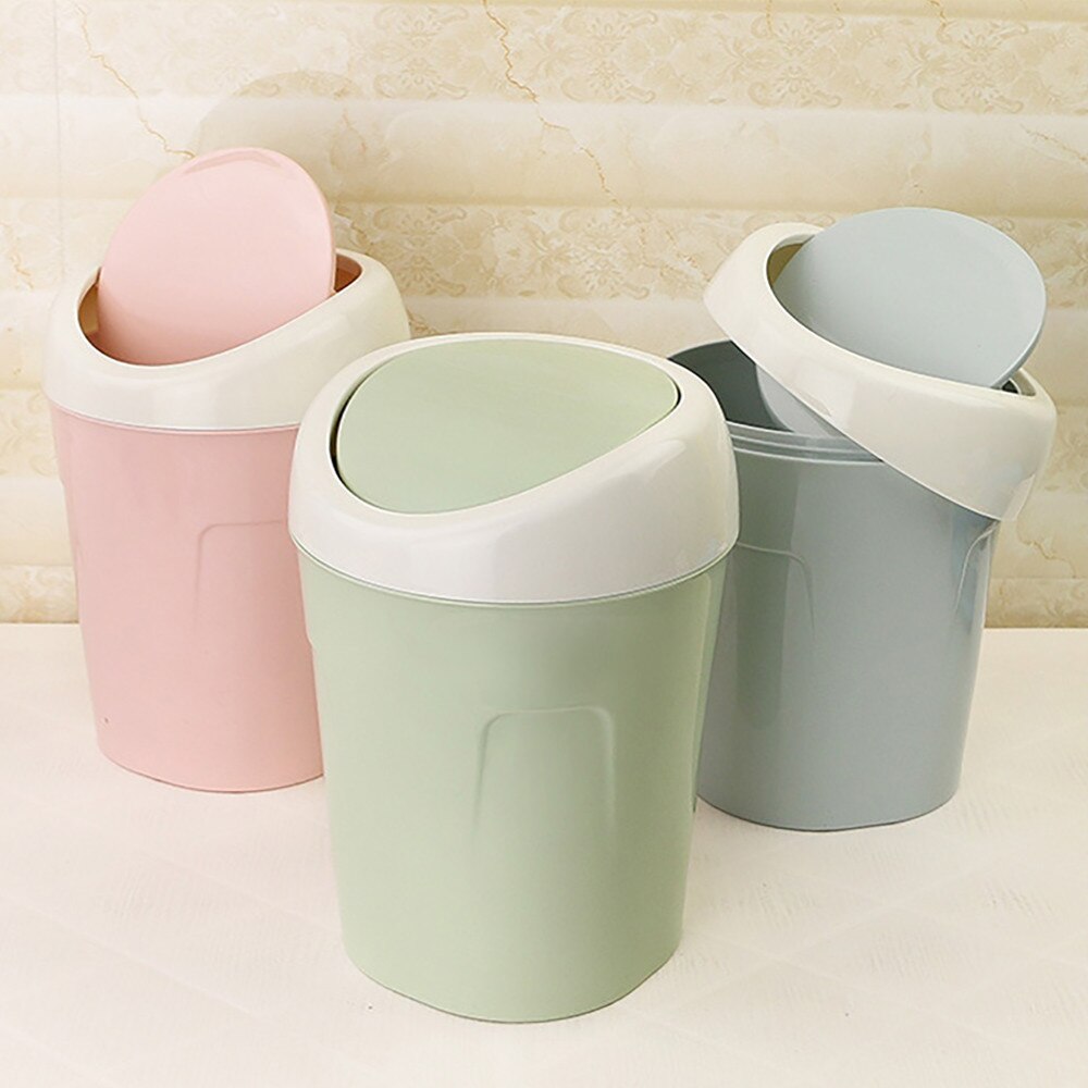 Mini Flip Lid Waste Bins Home Living Room Desktop Bedside Plastic Trash Garbage Can Rolling Cover Dustbin Home Office Supplies