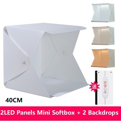 Boîte à lumière LED 40CM, Mini Studio de photographie Portable, Kit de fond et 6 arrière-plans de couleurs, boîte à lumière USB pour téléphone DSLR: 40CM 2LED Panels-2PC