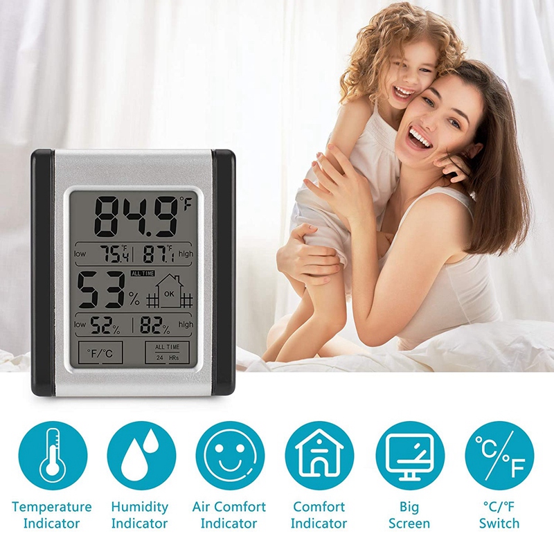thumbnail image 2 of Digital Indoor Temperature Humidity Monitor Digital Hygrometer Thermometer - Indoor Temperature & Humidity Monitor With Comfort Indicator Digital Thermometer Hygrometer 2 of 13