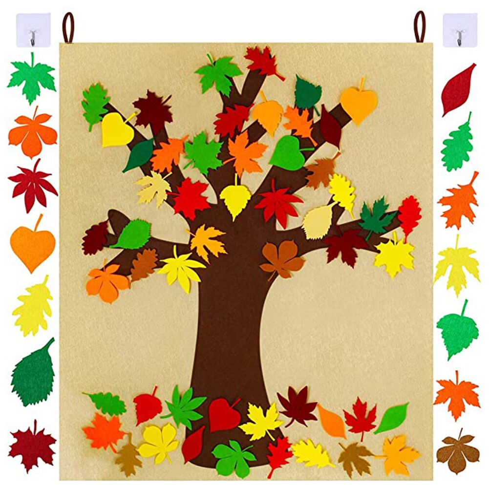 Tablero de árbol de Otoño de fieltro para niños, arte de pared para escuela, adornos de hojas de otoño, manualidades, bullets, actividades de acción de gracias, aula y dormitorio