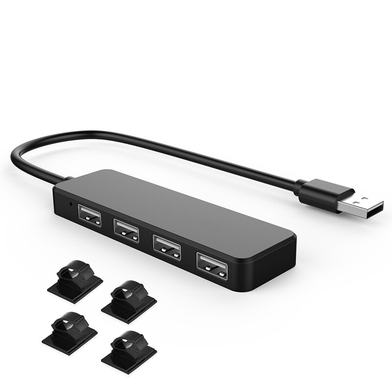 51 Pcs Accessories: 1 Pcs Ultra Slim USB Hub 4-Port USB 2.0 Hub Black & 50 Pcs Self Adhesive Cable Clamp for Car