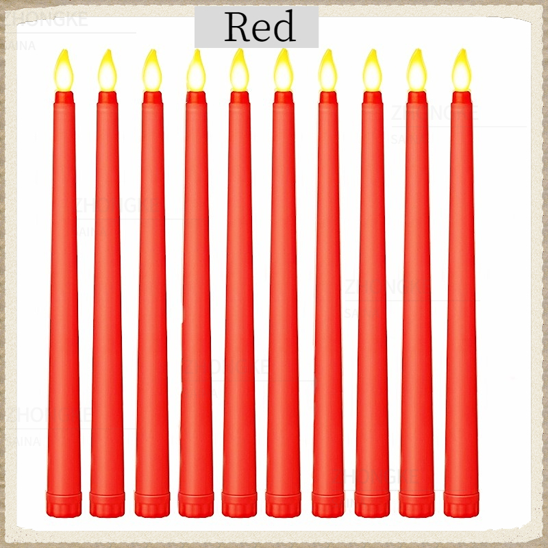 10-300PCS Flameless Taper Candles Wedding Artificial LED Candles Battery Powered Candle Lights Flickering Wedding Home Decor: Red / Light Grey