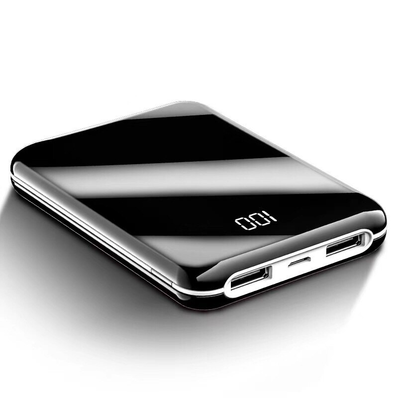 30000mAh Power Bank Mini Mirror Screen Digital Display Portable Phone Battery Ultra-thin Power Bank For iphone 5 6 8 x: White