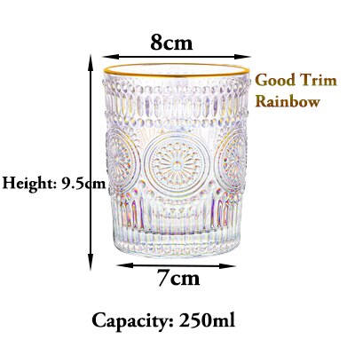 Romantiska vattenglas, premium dricksglas tumblers, vintage glasset för juice, drycker, öl, cocktail: Rainbowgtrim 250ml