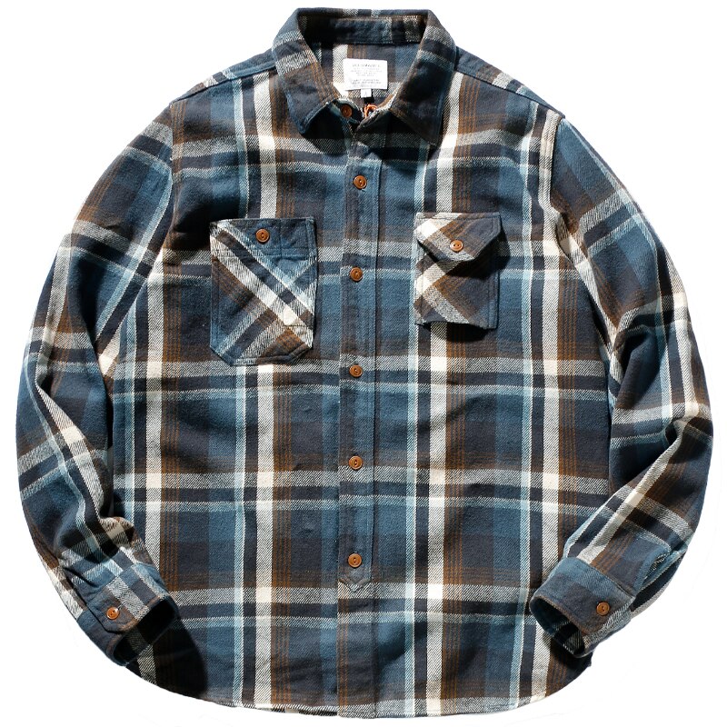 Camisa a cuadros gruesa para hombre, ropa de trabajo de franela de algodón puro, a la , Retro, de manga larga, con solapa, n. ° 9919