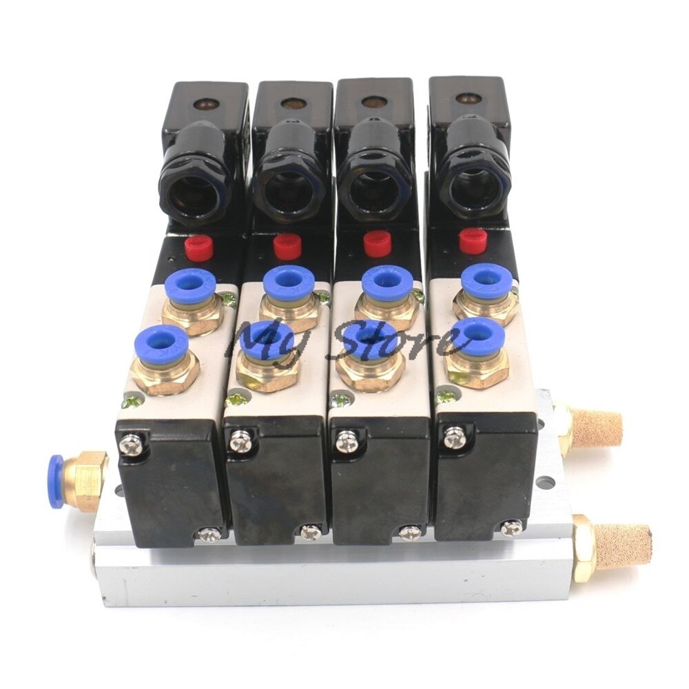 Électrovanne pneumatique à tête unique, 4V210-08 cc12v cc24v AC110V AC220V, 2 positions 5 voies 4 avec raccord de Base