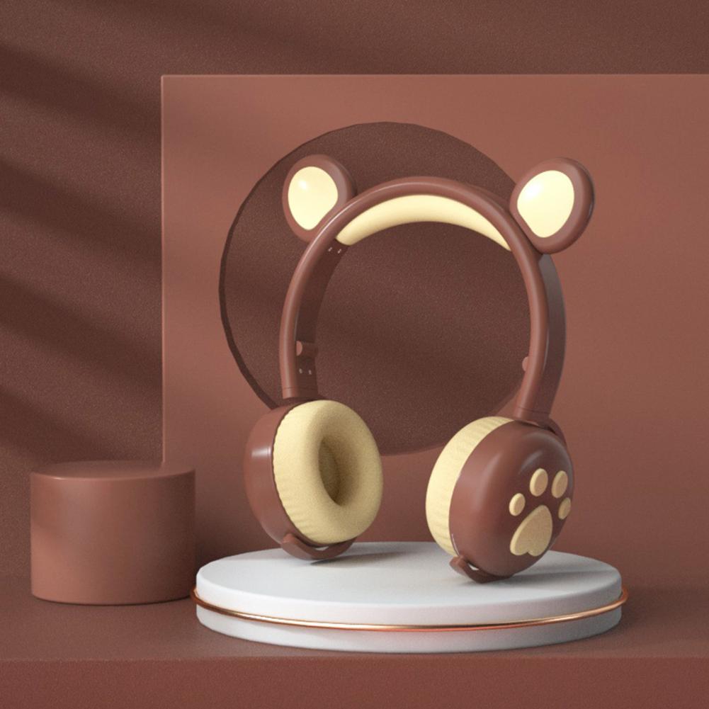 Écouteurs Bluetooth 5.0 multicolores, lumineux, pliables, forme d'ours, casque de jeu pour téléphone, tendance,