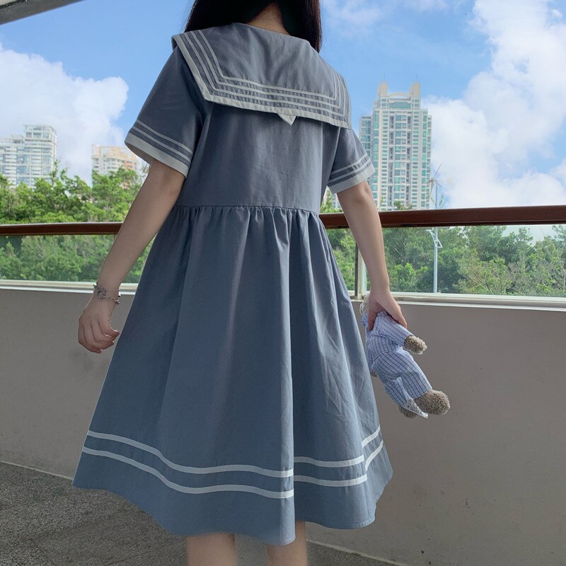 Japanilaistyylinen college-tyylinen lyhythihainen tytön mekko nainen kesä löysä makea ikää vähentävä jk merimies kaulusmekko