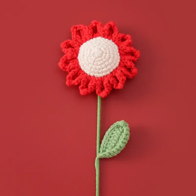 1pc tricot tournesol Bouquet Crochet fleurs remise des diplômes Bouquet de fleurs décor de fête de mariage amis Flores un Crochet: green