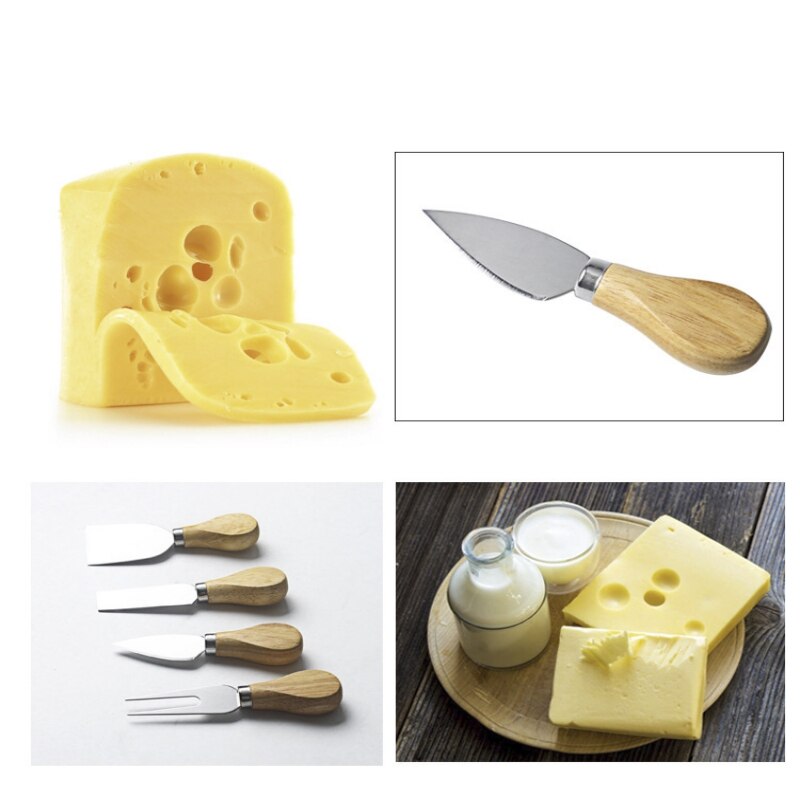 4 st trähandtag ostbräde set ek bambu bröd pizza ostskärare kniv skärare bakverktyg kök matlagning verktyg