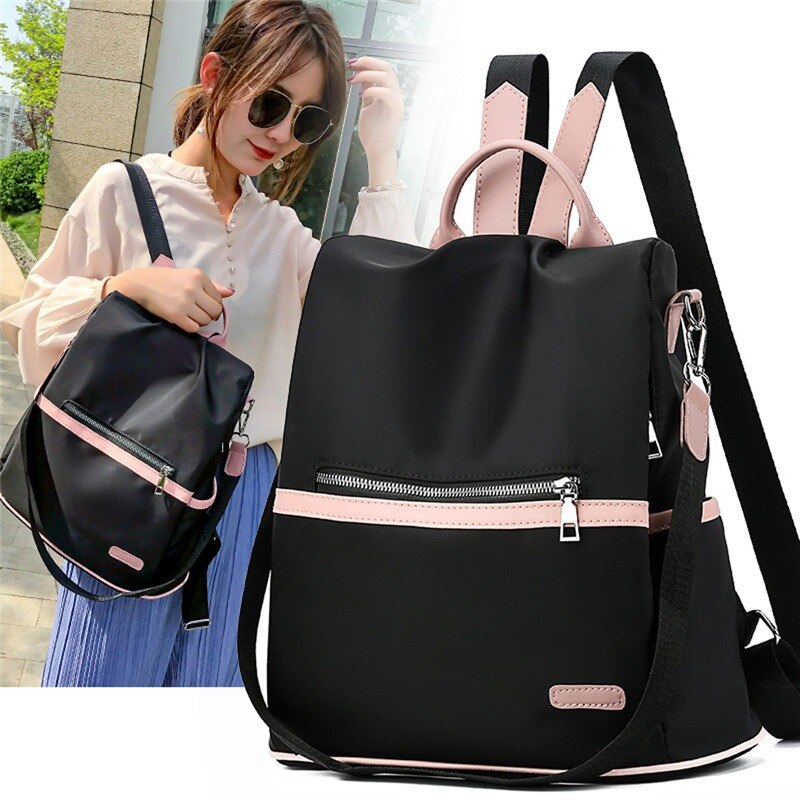 Frauen Reise Rucksack Reisetasche Anti-Diebstahl Oxford Tuch Rucksack Schwarz