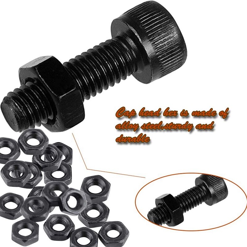 300 Pcs Nuts Bolts Set Hex Bolts Nut and Washer Assortment Screws Bolts M3 Tool Kit with Plastic Box (Black)