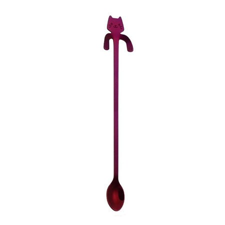 Regenboog Stalen Kitty Uitdrukking Cafe Koffie Mix Ijs Lepel Lange Leuke Kat Drinken Thee Melk Mixer Scoop Metalen Kitten theelepel: Purple