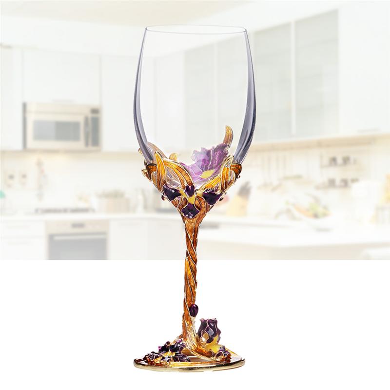 1 pc kielich robić wina przezroczyste eleganckie kwiaty tęczówki emaliowane z kryształami macierzysta lampka robić czerwonego wina Stemware dla domu impreza bar