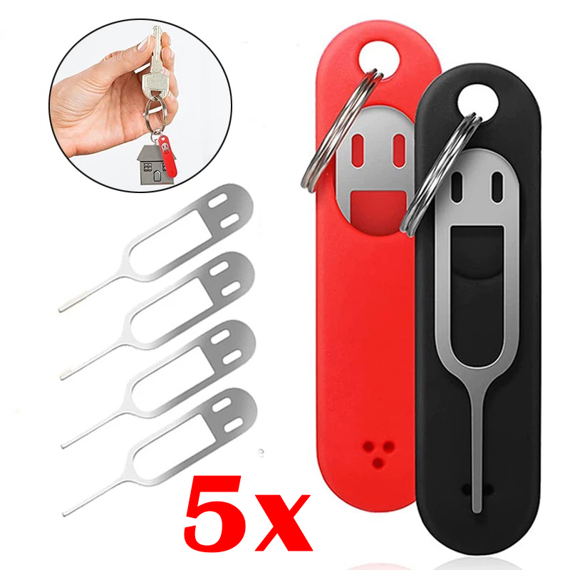 5 stks Anti-verloren Sim-kaart Eject Pin Naald met Opbergdoos Universele Mobiele Telefoon Stalen Ejector Pin Sim-kaart Lade Opener Sleutelhanger