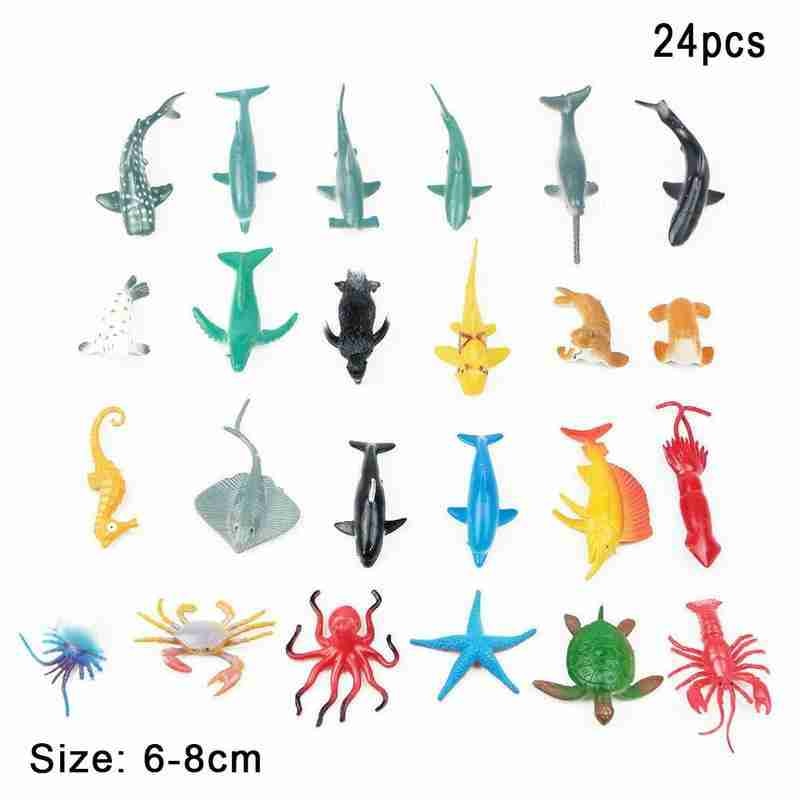24 Stks/set Zee Lift Dieren Model Speelgoed Handgeschilderde Coloring Shark Dolfijn Krab Schildpad Model Mini Marine Educatief Speelgoed