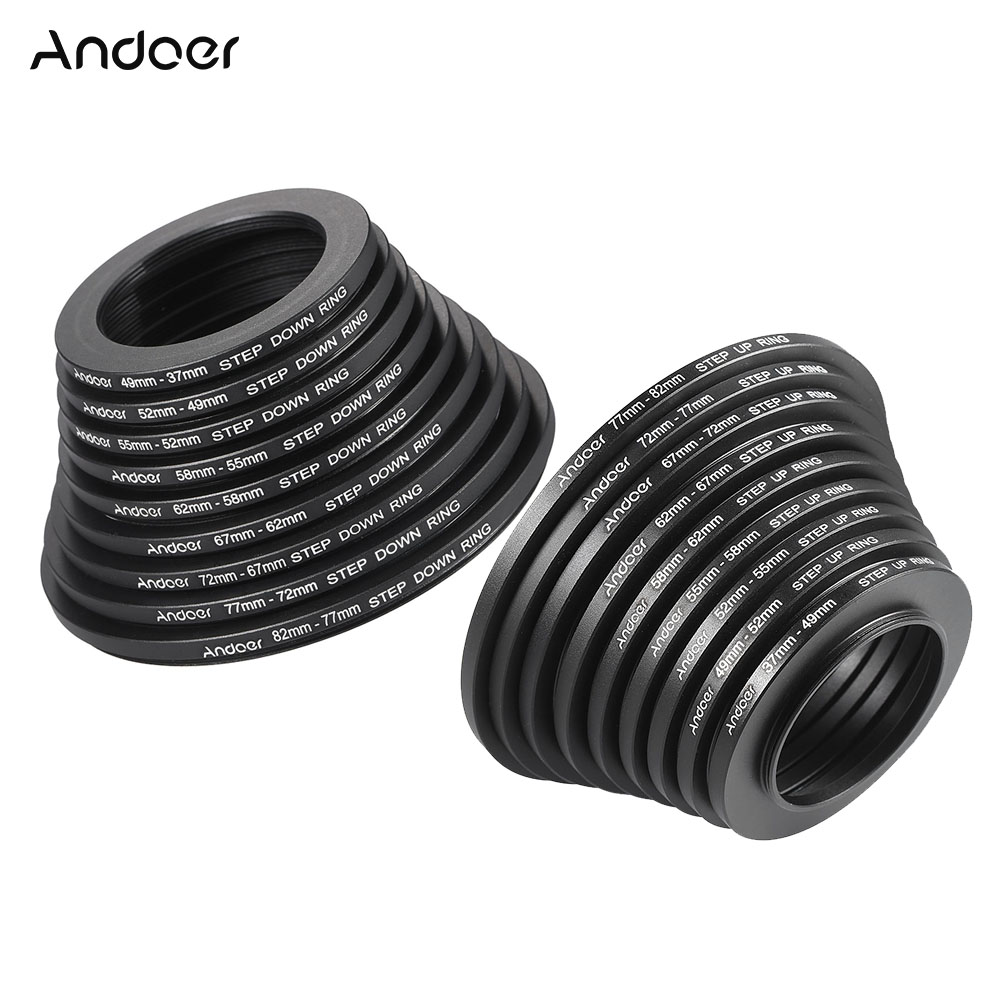 Andoer 18pcs 37-49-52-55-58-62-67-72-77-82mm Step Up/Step Down aluminium Lens Filter Adapter Ring Kit