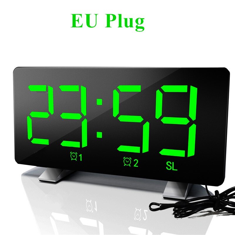6 tums fm-radio väckarklocka stor led-skärm stöd för dubbla larm snooze tidsminnesfunktion med usb-laddningsport eu/us-kontakt: Grön-eu-kontakt