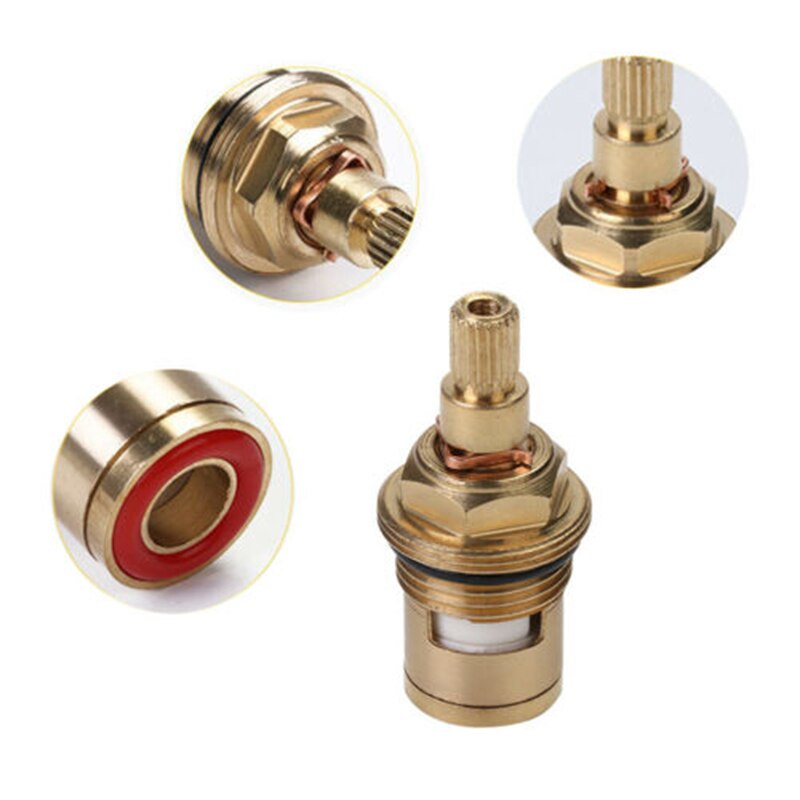 2PCs Tap Valves Replacement 1/2" Brass Tap Cartridge Valves Ceramic Disc Gland Quarter Turn 20 Teeth Fitting Connections