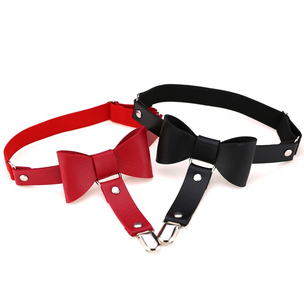 1 pièces Sexy Punk gothique en cuir bretelles chaussettes ceinture jambe anneau cuisse bas élastique noeud noeud jarretière