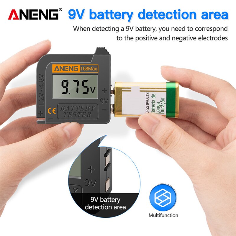 ANENG 168Max Universal Digital LCD Lithium Battery Checker Volt Tester For AA AAA C D 9V Button Cell