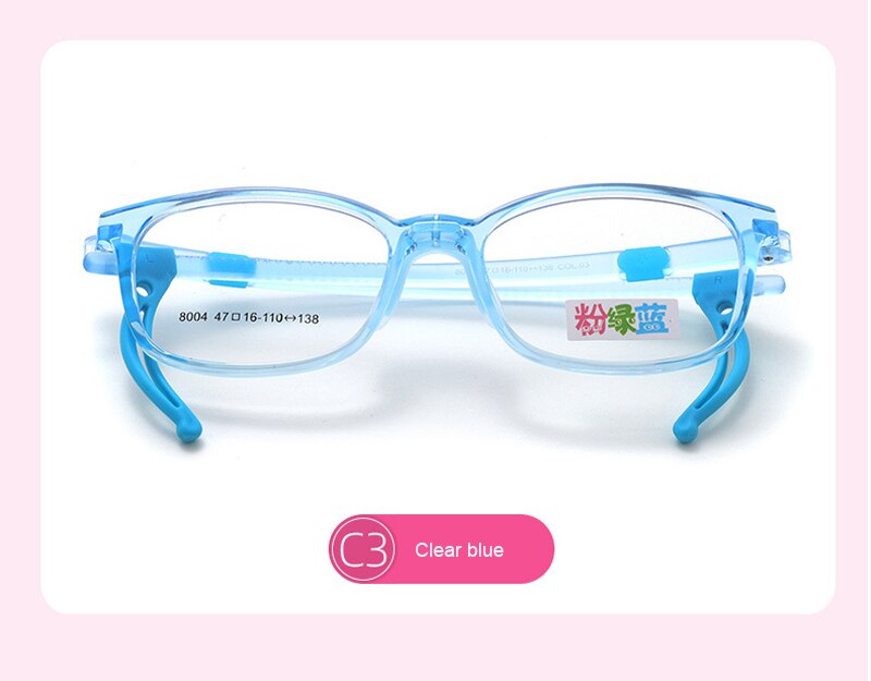 Glasses Frame Adjustable Temple kids Girl's Transparent Square Tr90 Eyeglasses Upgrade Silicone Nose Pad Boy's Spectacle BSX8004: C3 Clear Blue