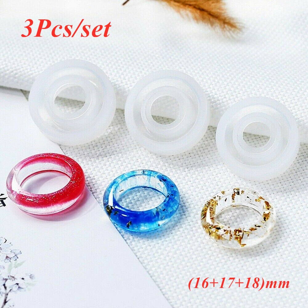 3Pcs/set Flexible Assorted Silicone Ring Mold For Making Resin Epoxy Jewelry DIY Tools Transparent Round Shape