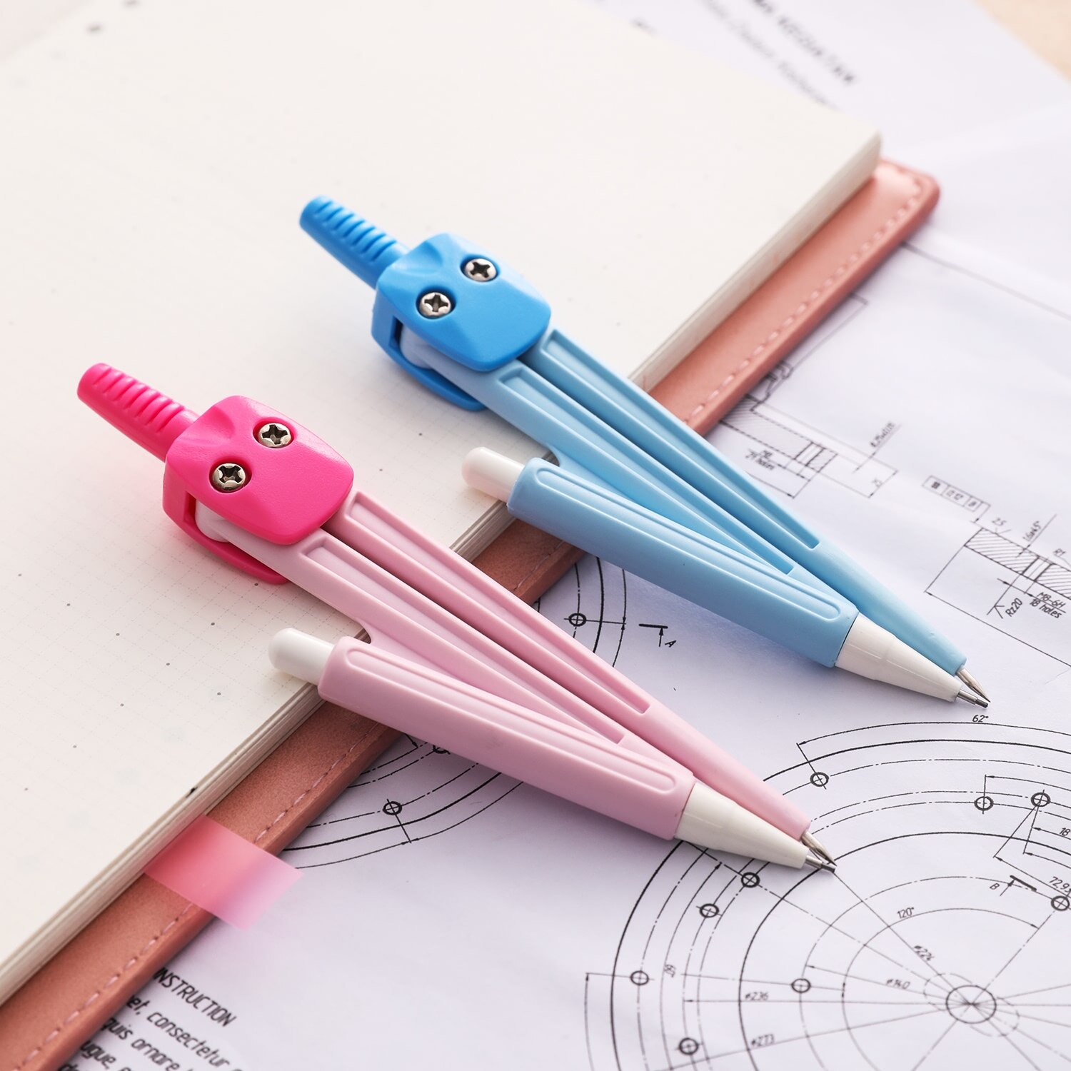 Deli School Compass Plastic Compass W/Pencil W/Mechanical pencil exam Pink Blue E8621 E8622