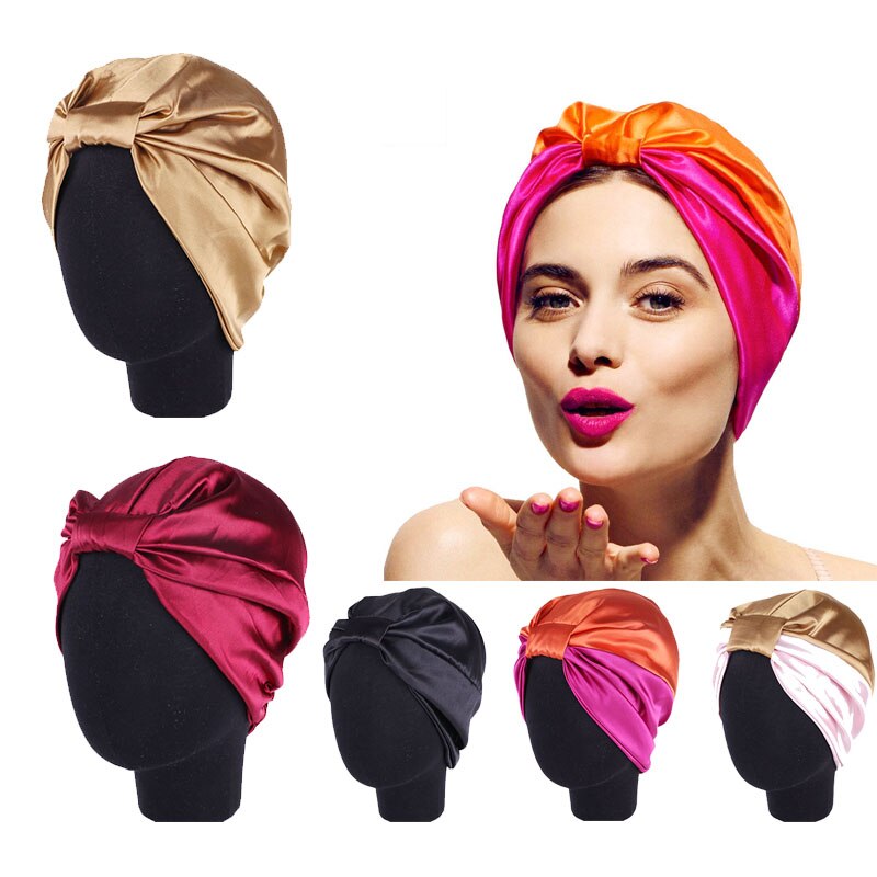 Silk hair care cap Salon Bonnet Night Hair Hat For Natural Curly Hair Double-layer Elastic Bath Sleep Women Head Cover Wrap Hat