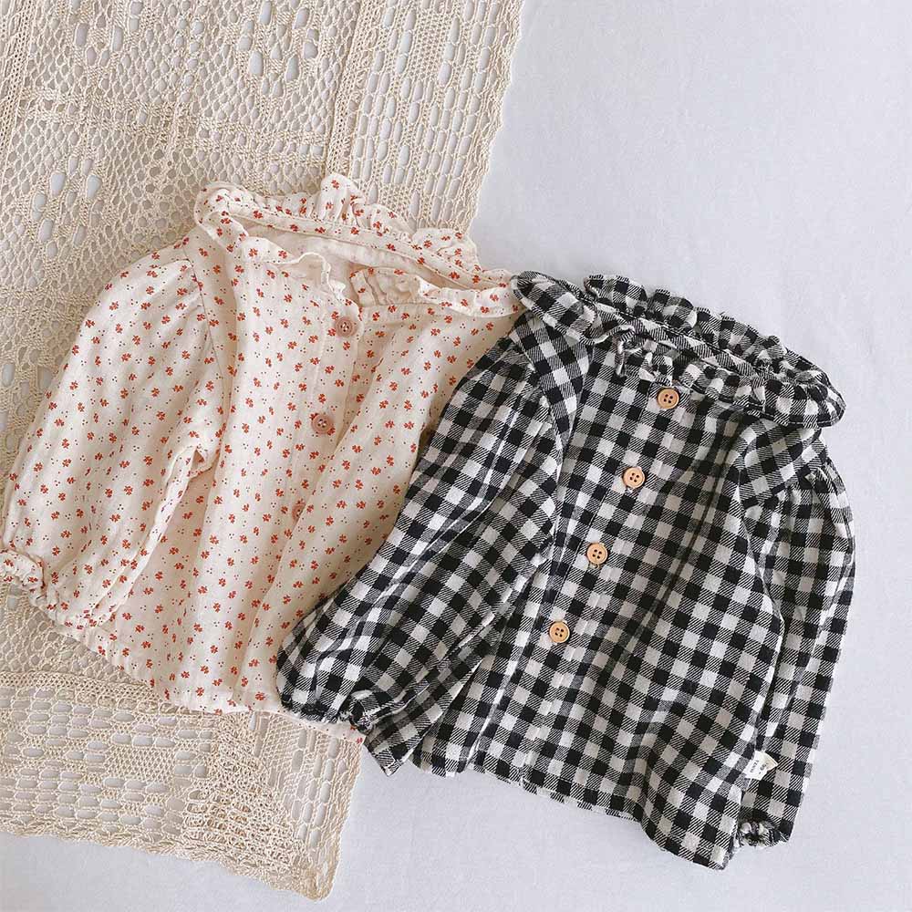 Katoen Baby Girl Lente Tops Plaid Bloemen Lange Mouw Baby Tops En Blouses Eerste Verjaardag Pasgeboren Kleding