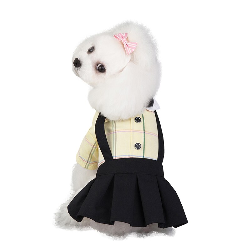 Tassband söt hund jumpsuit kostym husdjur student uniform liten hund kläder mjuk valp kjol hund klänning husdjur kläder för hund ropa perro: Gul klänning / M