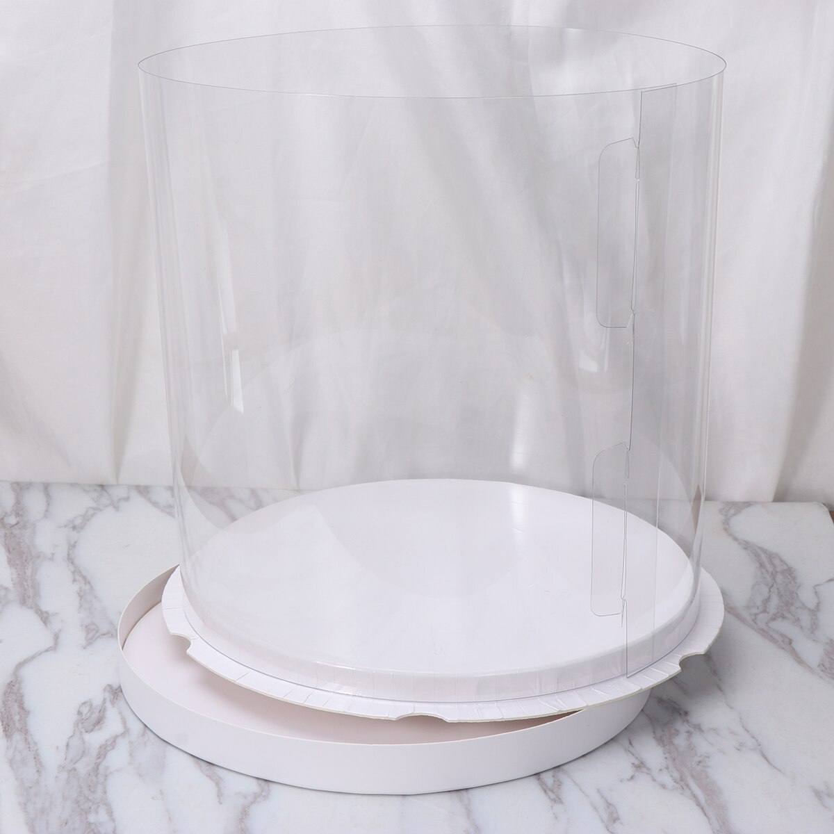Plast genomskinlig tårtlåda rund tårta förpackning lådor arrangör för hem efterrätt butik (vit enda lager)