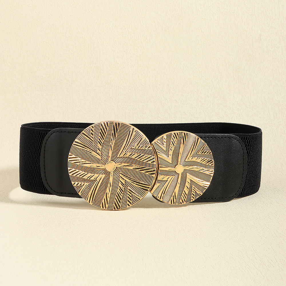 A nova fivela de cintura elástica brilhante retrô cinto exagerado com um casaco blazer é elegante e elegante para mulheres: Preto