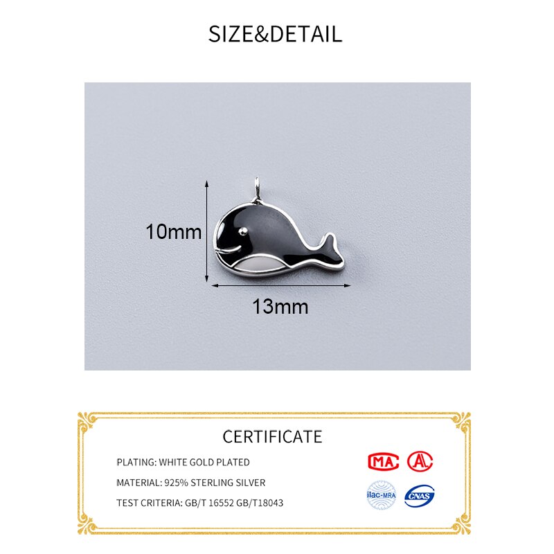 Meetsoft romantische 925 schwarze wal-anhänger aus sterlingsilber, speziell für diy-halsketten und armbänder