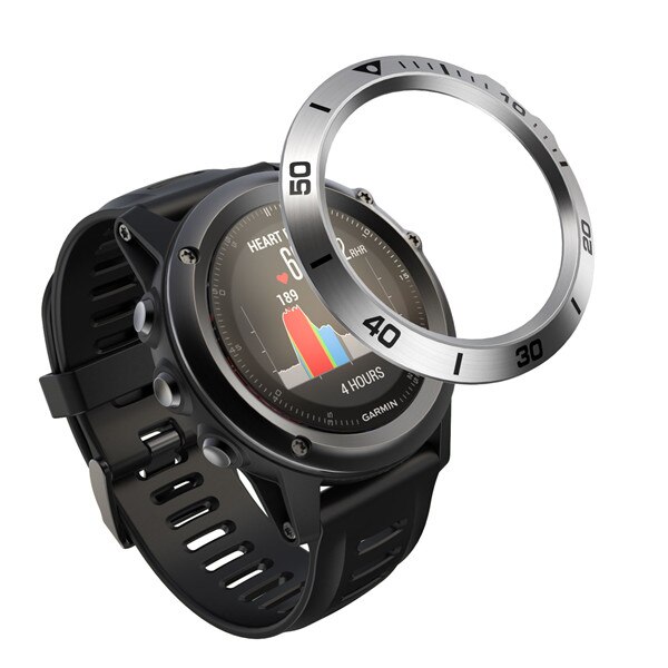 Styling sport smart klocka band skyddande tillbehör ersättning för garmin fenix 3 rostfritt stål ring ring i metall: Silver-