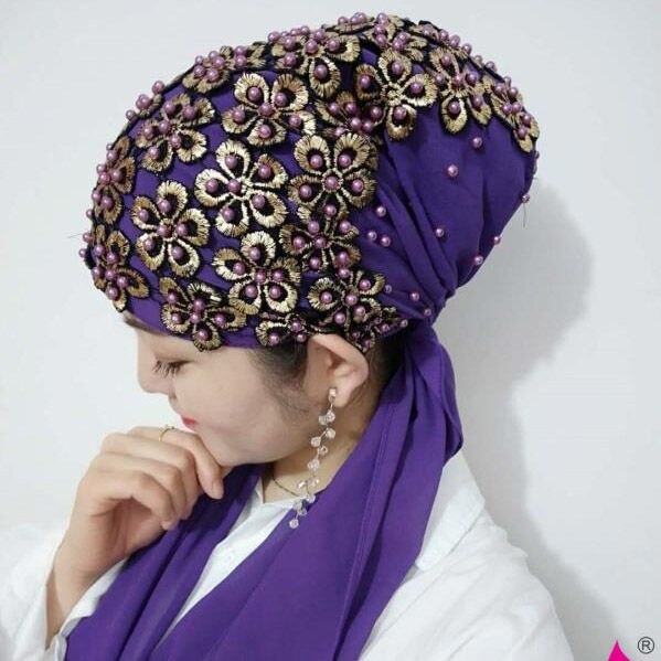 Shiny Women Beauty Floral Pattern Gold Sequin Shawl Scarf Beading Arab Islamic Wedding Hijab Chiffon Modesty Headscarf Head Wrap