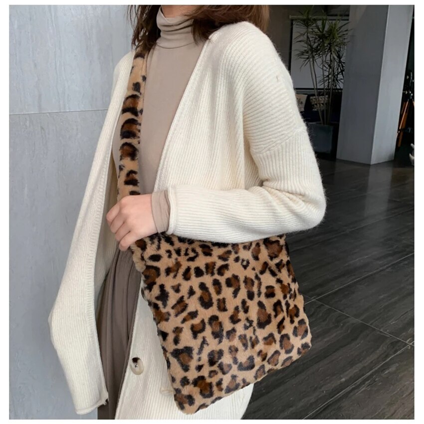 Bonttas dierenprint luipaardtas dames dames winter warme crossbody tassen beroemd merk grote capaciteit schoudertas clutch