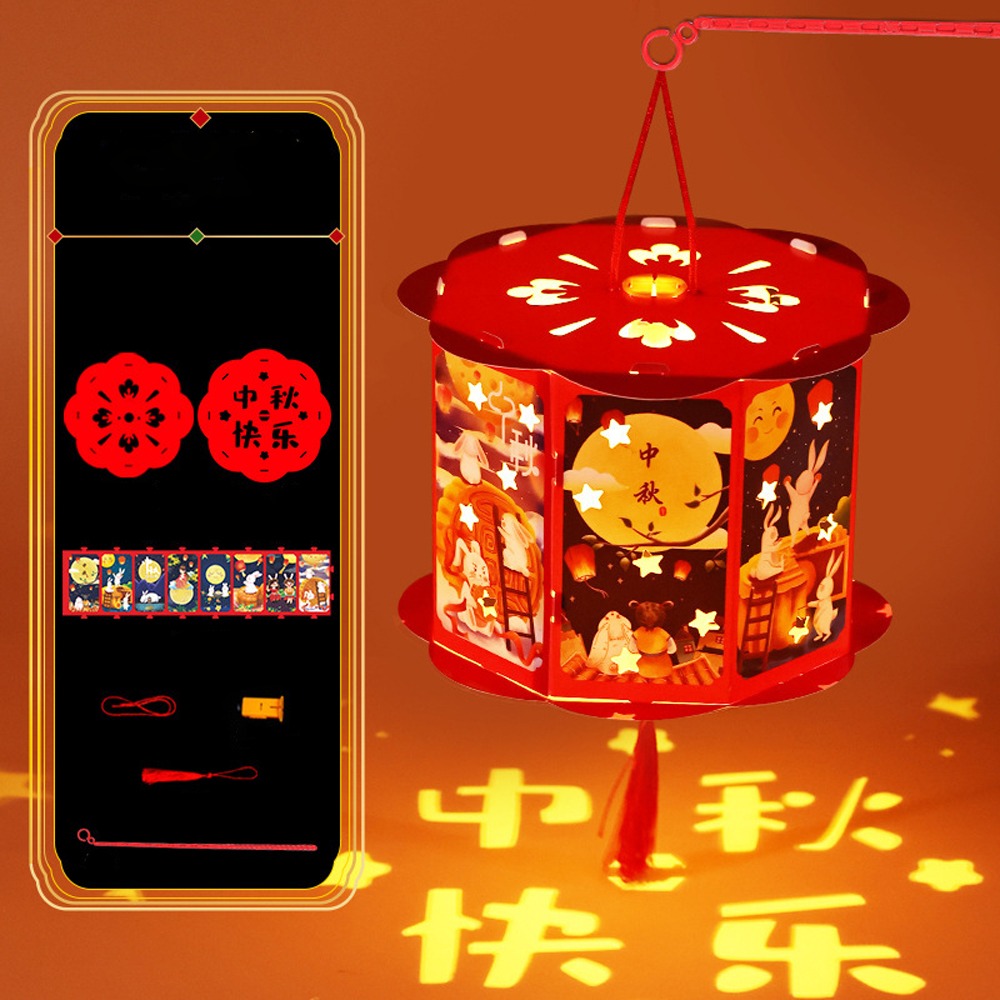Linterna portátil china de dibujos animados, bendición tradicional, lámpara de papel de mano, linterna LED Cultural hecha a mano, juguetes para Festival de mediados de otoño: Verde oliva