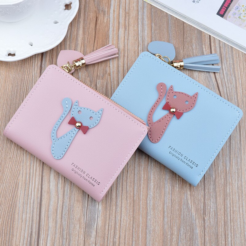 Meisjes Kleine Portemonnee Vrouwen Korte Student Portemonnee Ms Lady Koreaanse Portemonnee Mode Multifunctionele Rits Kwastje Leuke Portemonnee